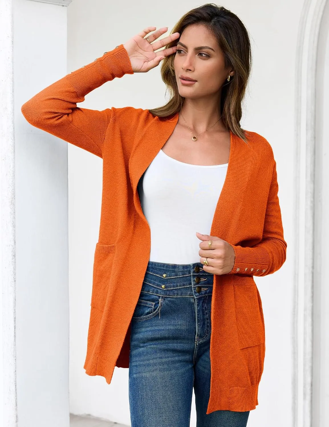 BB&KK Women's Cardigan Sweaters Button Cuff Long Sleeve Knit Open Front Jacket Casual Fall Coat with Pockets