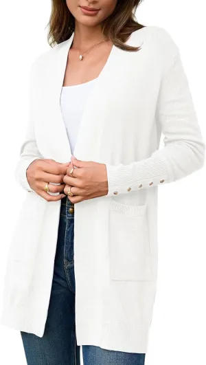 BB&KK Women's Cardigan Sweaters Button Cuff Long Sleeve Knit Open Front Jacket Casual Fall Coat with Pockets