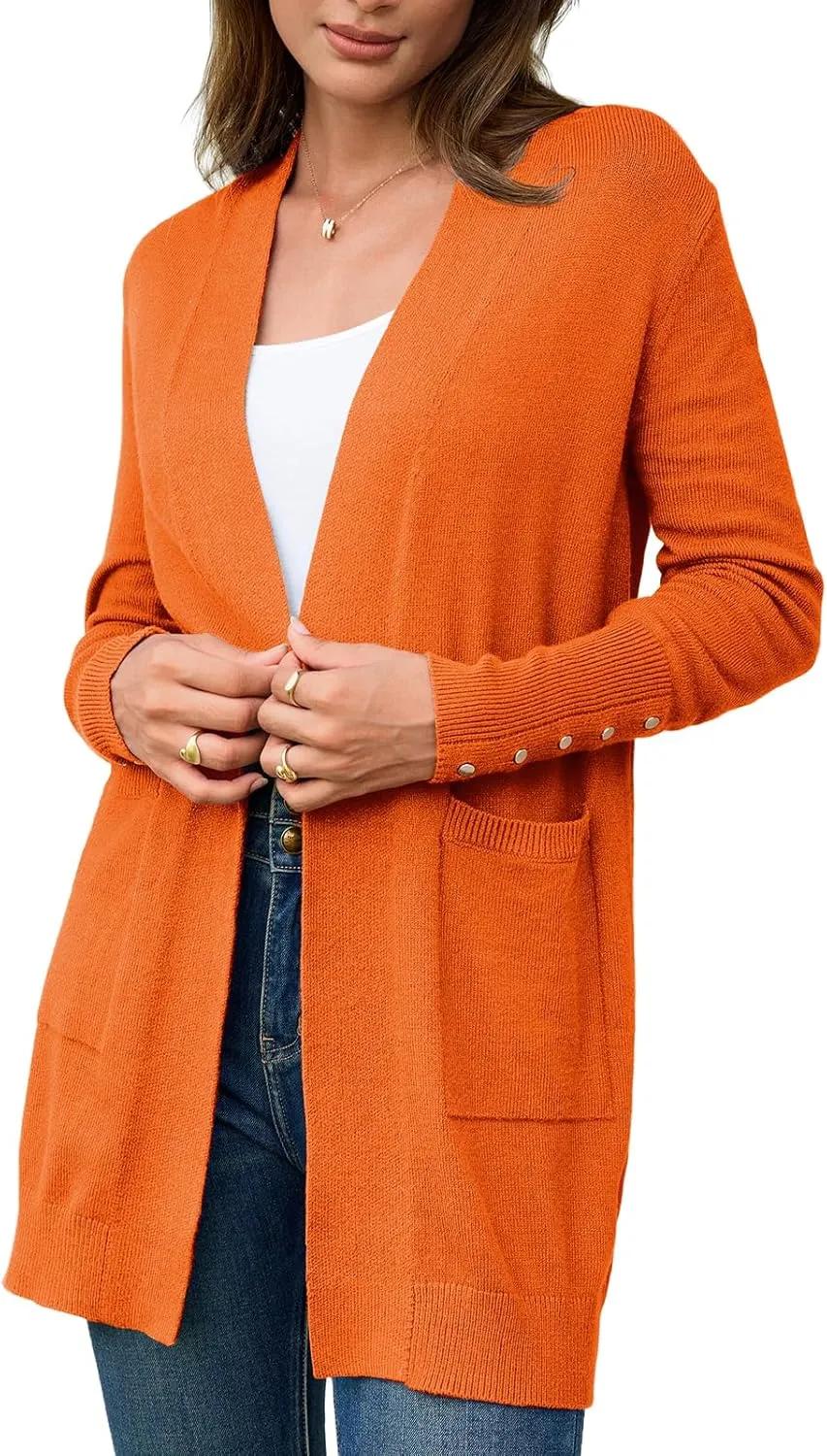 BB&KK Women's Cardigan Sweaters Button Cuff Long Sleeve Knit Open Front Jacket Casual Fall Coat with Pockets