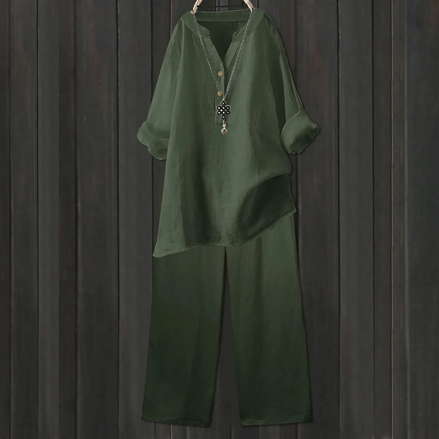 Beach Vacation Clothes for Women Summer Linen Matching 2 Piece Sets Casual Loose Oversized Drawstring Pants Outfits