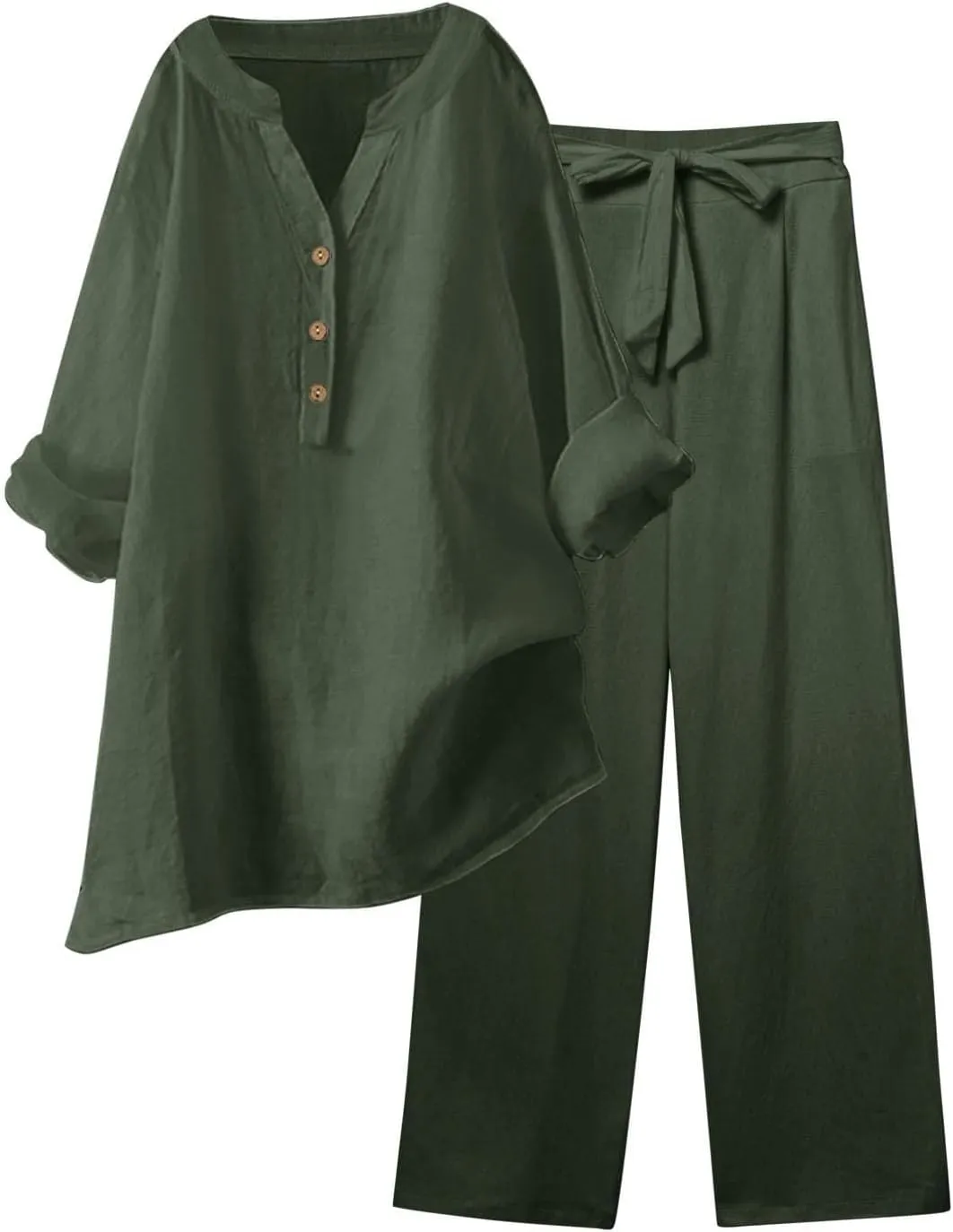 Beach Vacation Clothes for Women Summer Linen Matching 2 Piece Sets Casual Loose Oversized Drawstring Pants Outfits