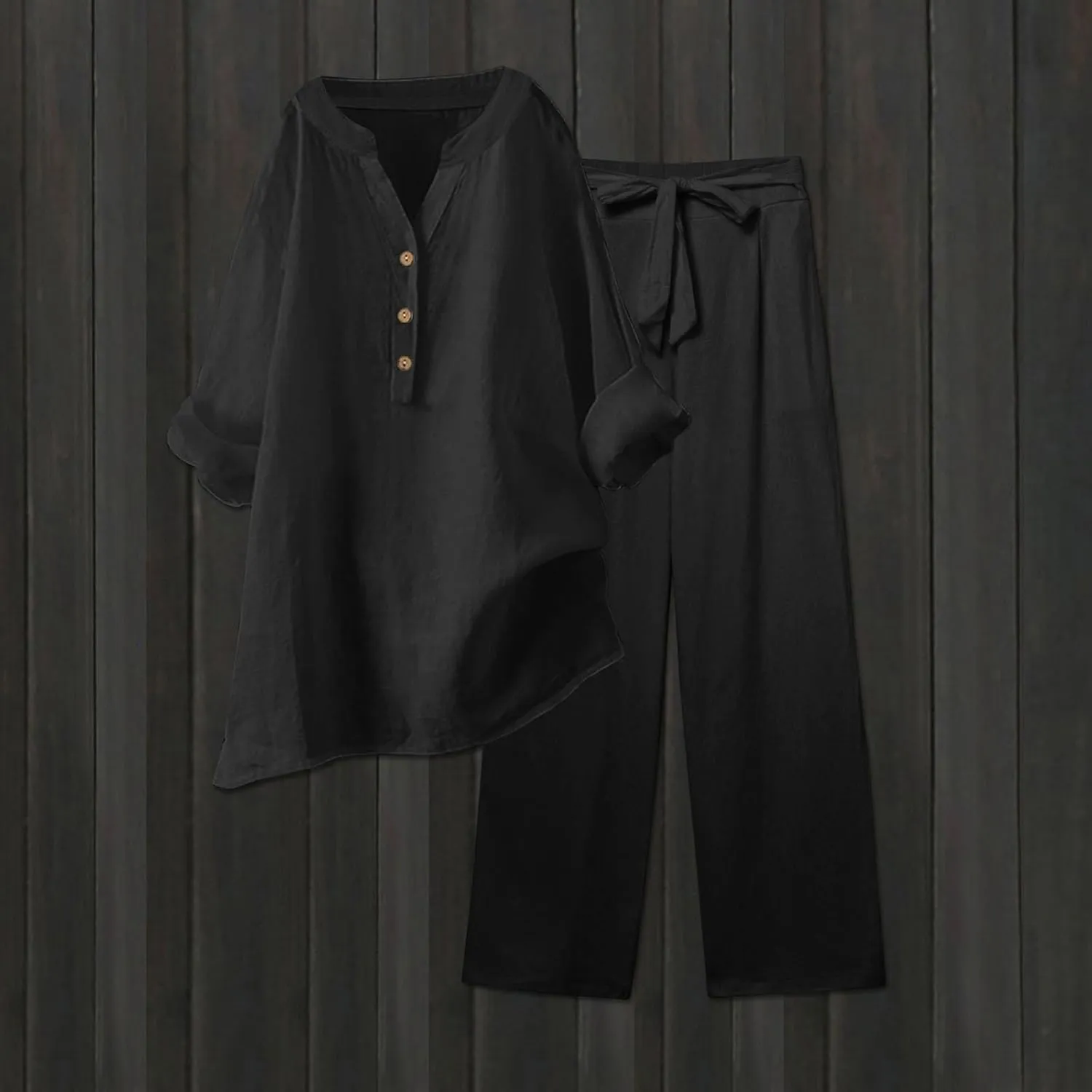 Beach Vacation Clothes for Women Summer Linen Matching 2 Piece Sets Casual Loose Oversized Drawstring Pants Outfits