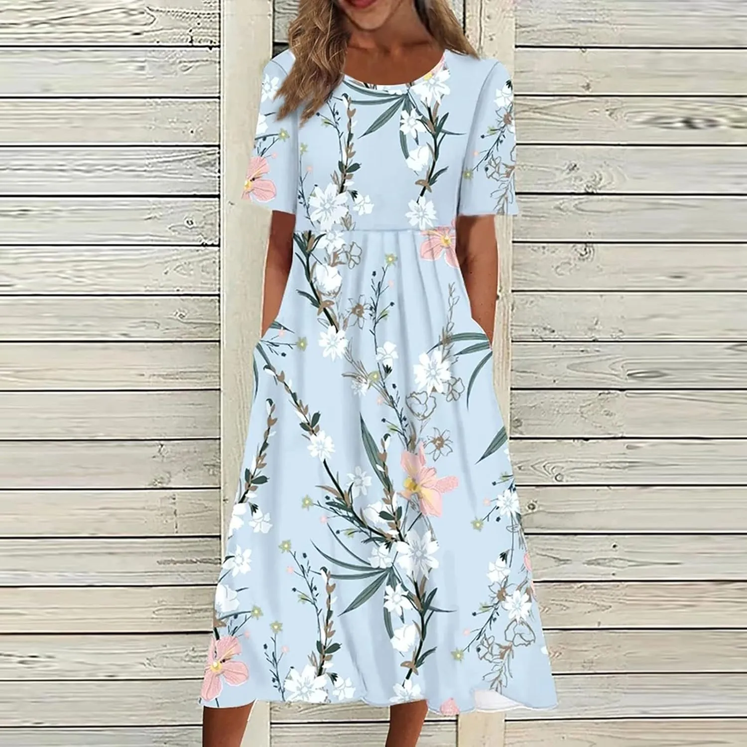 Below The Knee Short Sleeve Cover Up Ladies Dressy Classic Summer Super Soft Graphic Cotton Dress for Women.