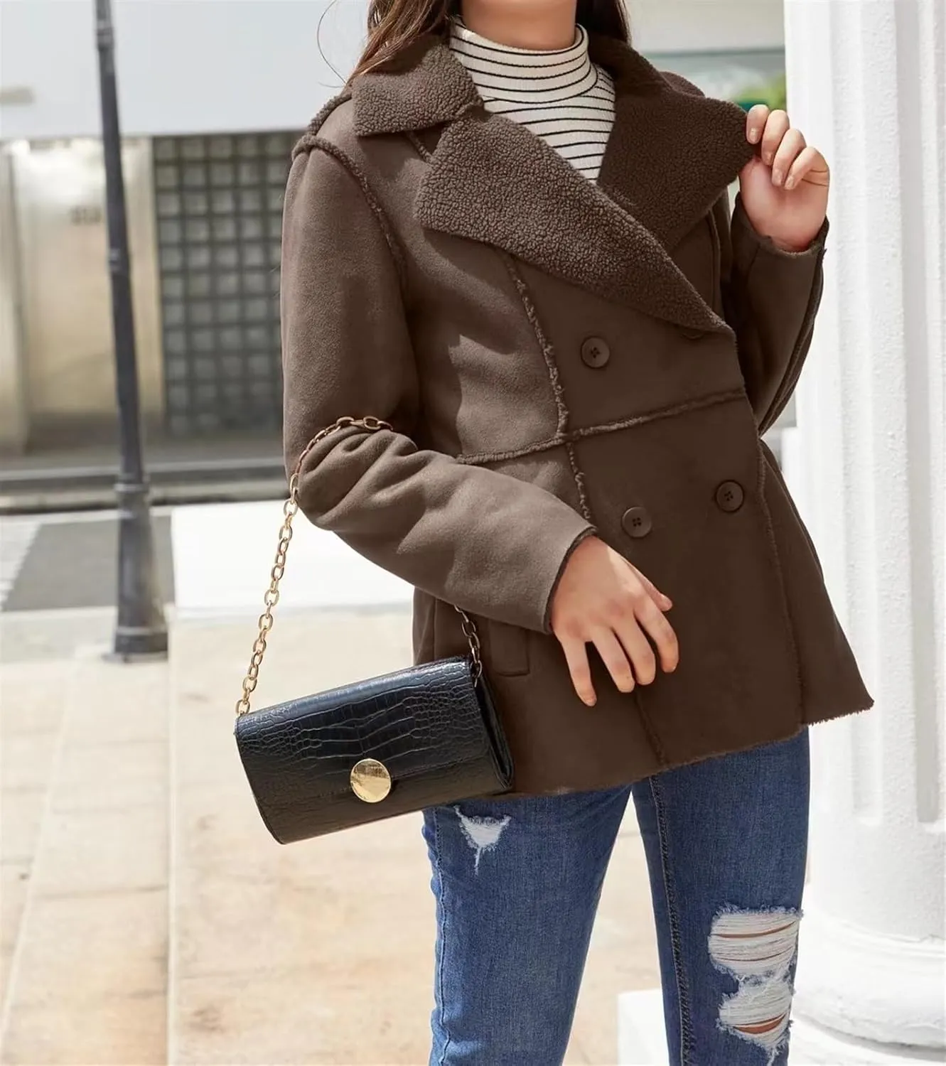 Biker Faux Suede Leather Leather Jacket Women's Lightweight Leather Jacket Casual Motorcycle PU Biker Coat