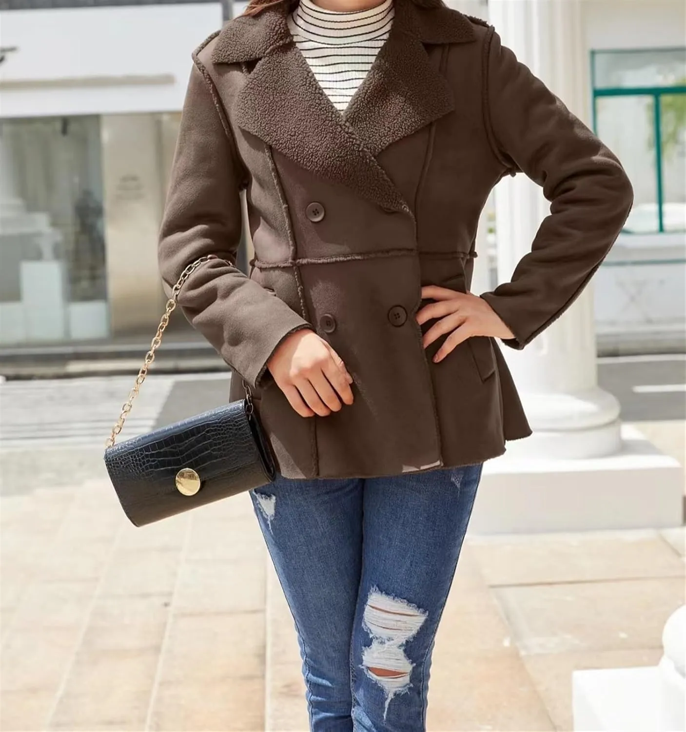 Biker Faux Suede Leather Leather Jacket Women's Lightweight Leather Jacket Casual Motorcycle PU Biker Coat