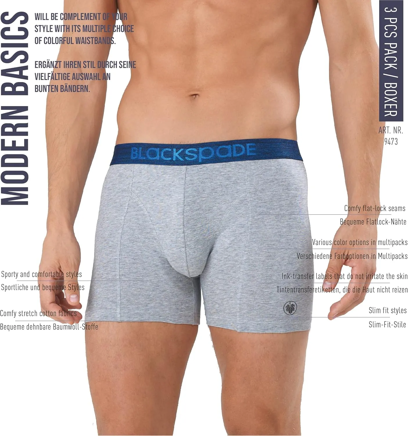 Blackspade Premium 3-Pack Men's Boxers, Cotton Comfort