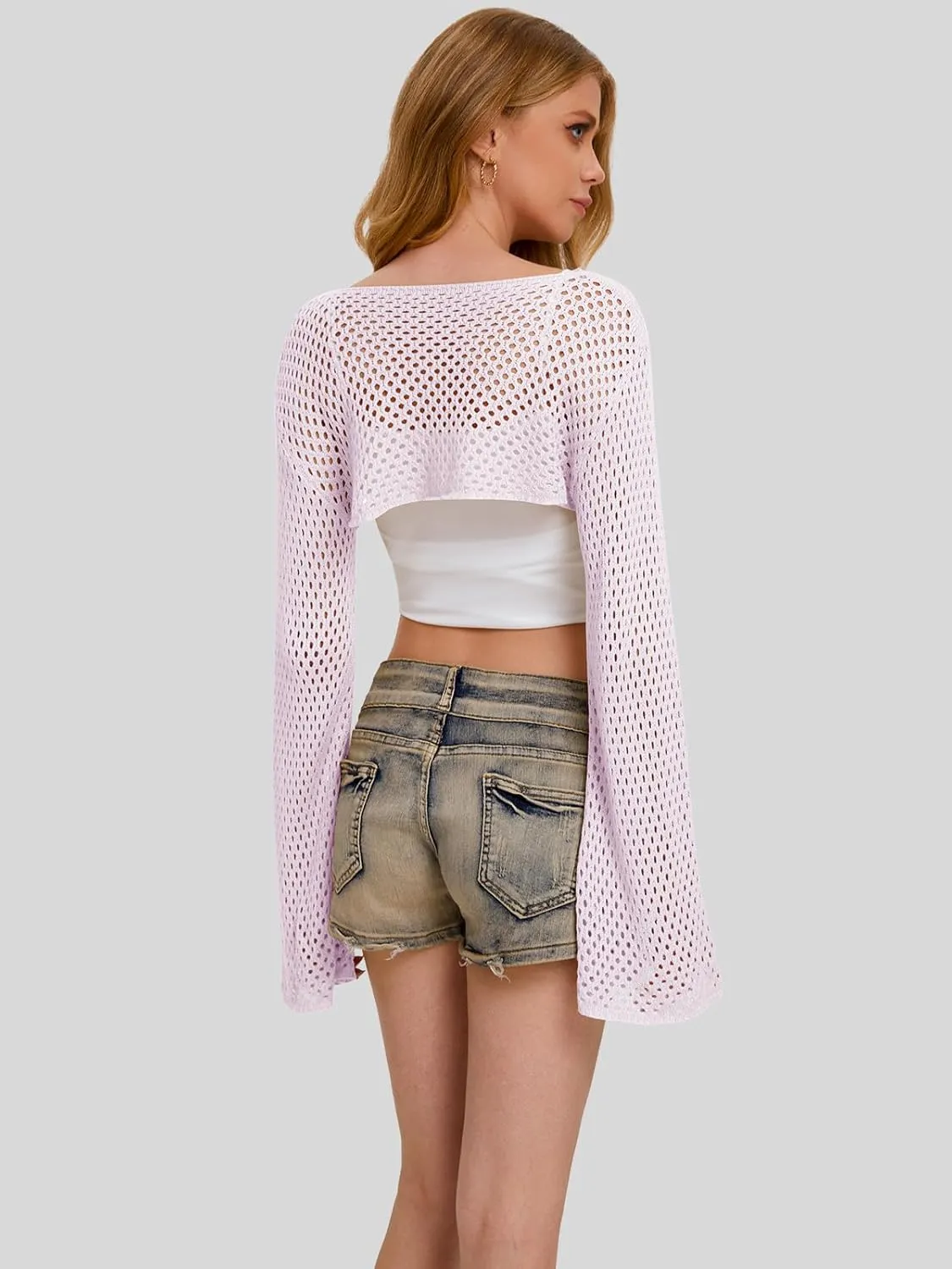 Bloggerlove Crochet Crop Tops for Women Trendy Bolero Hollow Out Shrug Sweaters Sexy Beach Cover Ups Y2K Tops S-XL