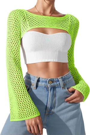 Bloggerlove Crochet Crop Tops for Women Trendy Bolero Hollow Out Shrug Sweaters Sexy Beach Cover Ups Y2K Tops S-XL