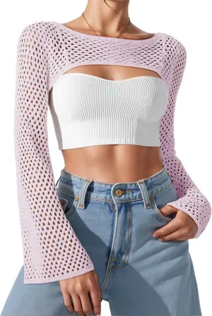 Bloggerlove Crochet Crop Tops for Women Trendy Bolero Hollow Out Shrug Sweaters Sexy Beach Cover Ups Y2K Tops S-XL