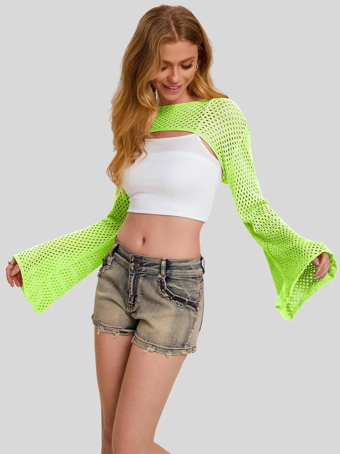 Bloggerlove Crochet Crop Tops for Women Trendy Bolero Hollow Out Shrug Sweaters Sexy Beach Cover Ups Y2K Tops S-XL