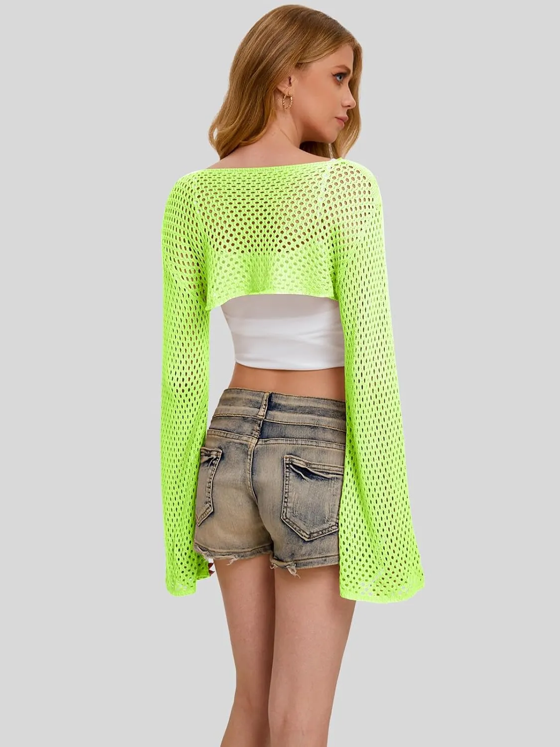 Bloggerlove Crochet Crop Tops for Women Trendy Bolero Hollow Out Shrug Sweaters Sexy Beach Cover Ups Y2K Tops S-XL