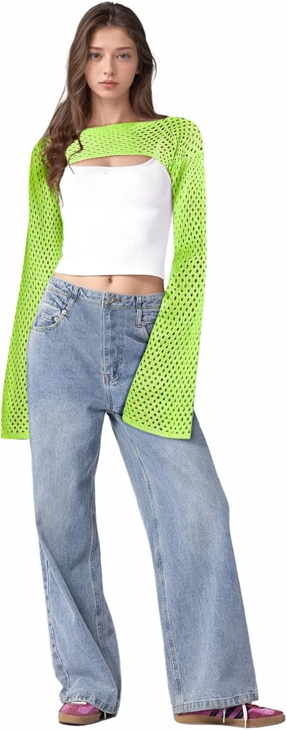 Bloggerlove Crochet Crop Tops for Women Trendy Bolero Hollow Out Shrug Sweaters Sexy Beach Cover Ups Y2K Tops S-XL