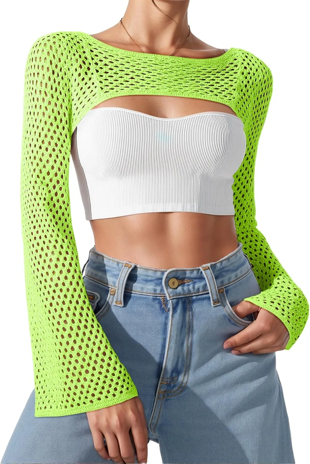 Bloggerlove Crochet Crop Tops for Women Trendy Bolero Hollow Out Shrug Sweaters Sexy Beach Cover Ups Y2K Tops S-XL