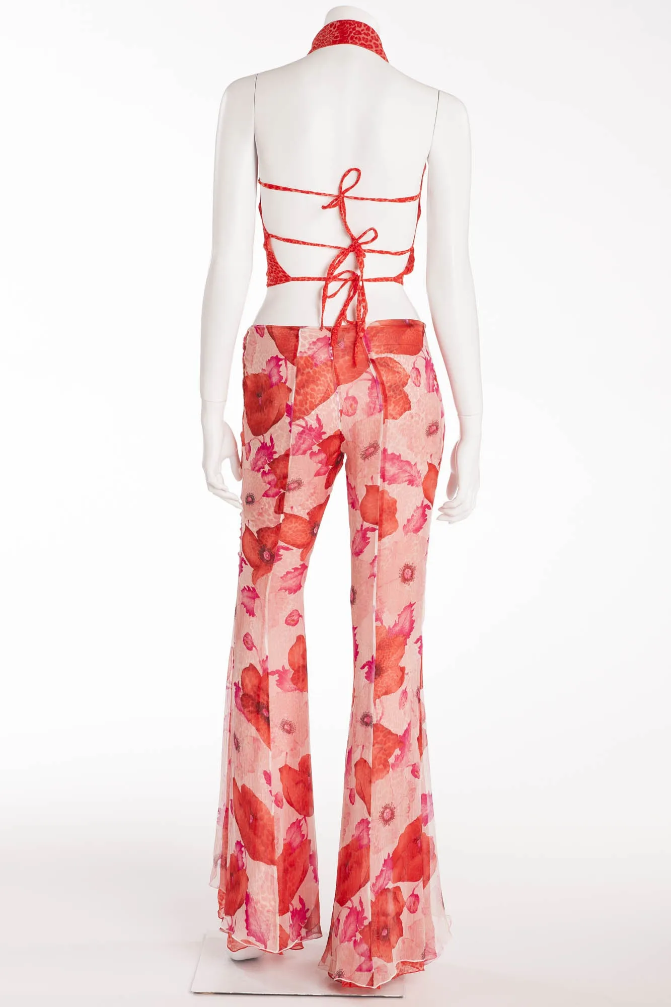 Blumarine - 2PC Red Leopard Halter & Flower Chiffon Pants   - IT 40