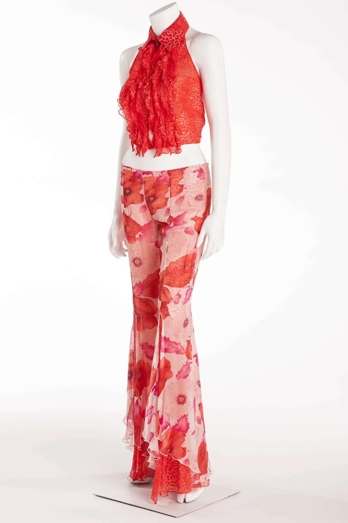 Blumarine - 2PC Red Leopard Halter & Flower Chiffon Pants   - IT 40