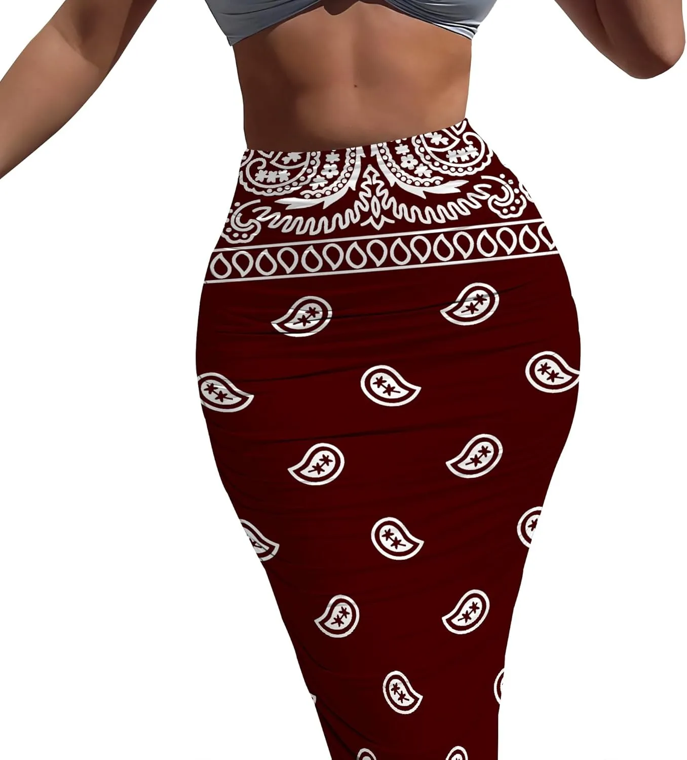 Bodycon Pencil Skirt for Women Slim fit Ruched High Waist Plus Size Midi Skirt Party Club Night Out Wrap Long Skirt