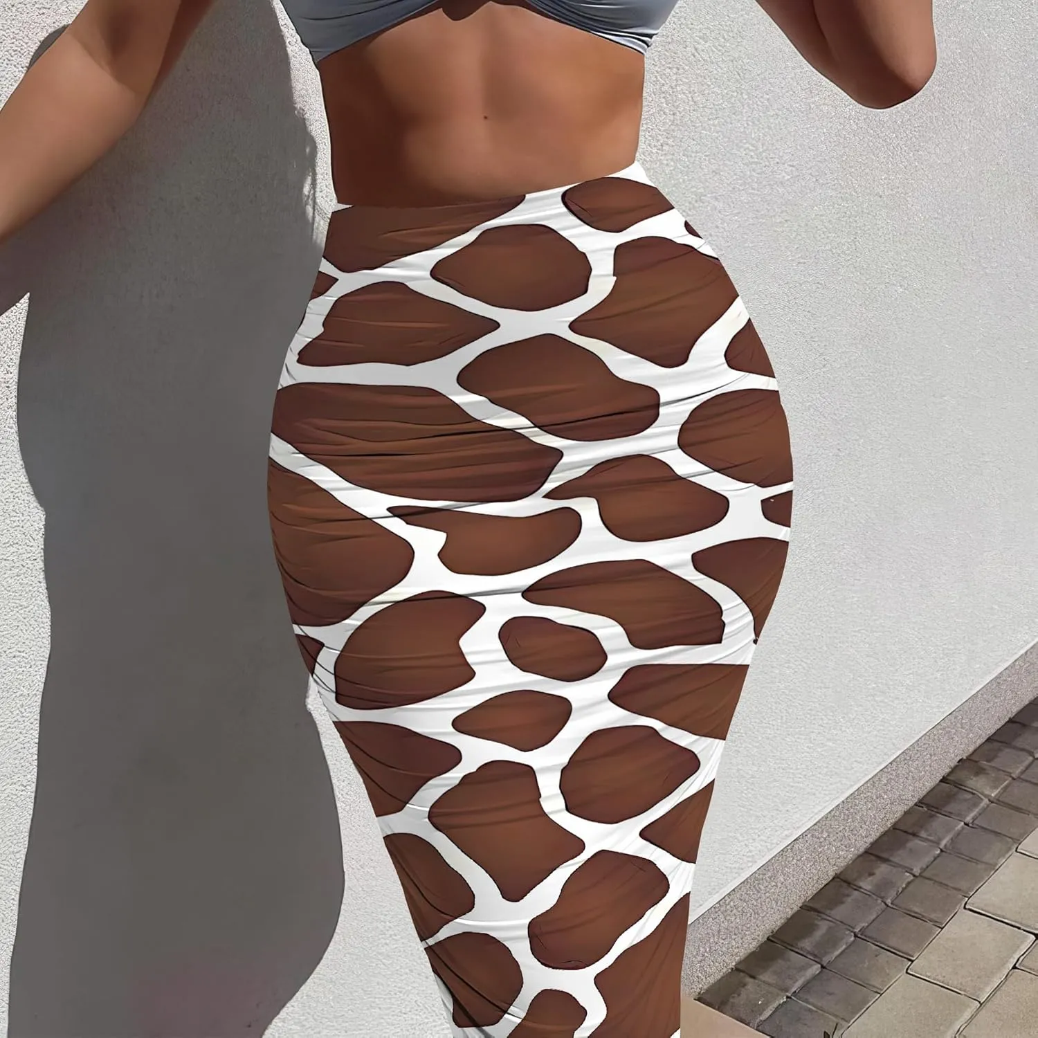 Bodycon Pencil Skirt for Women Slim fit Ruched High Waist Plus Size Midi Skirt Party Club Night Out Wrap Long Skirt