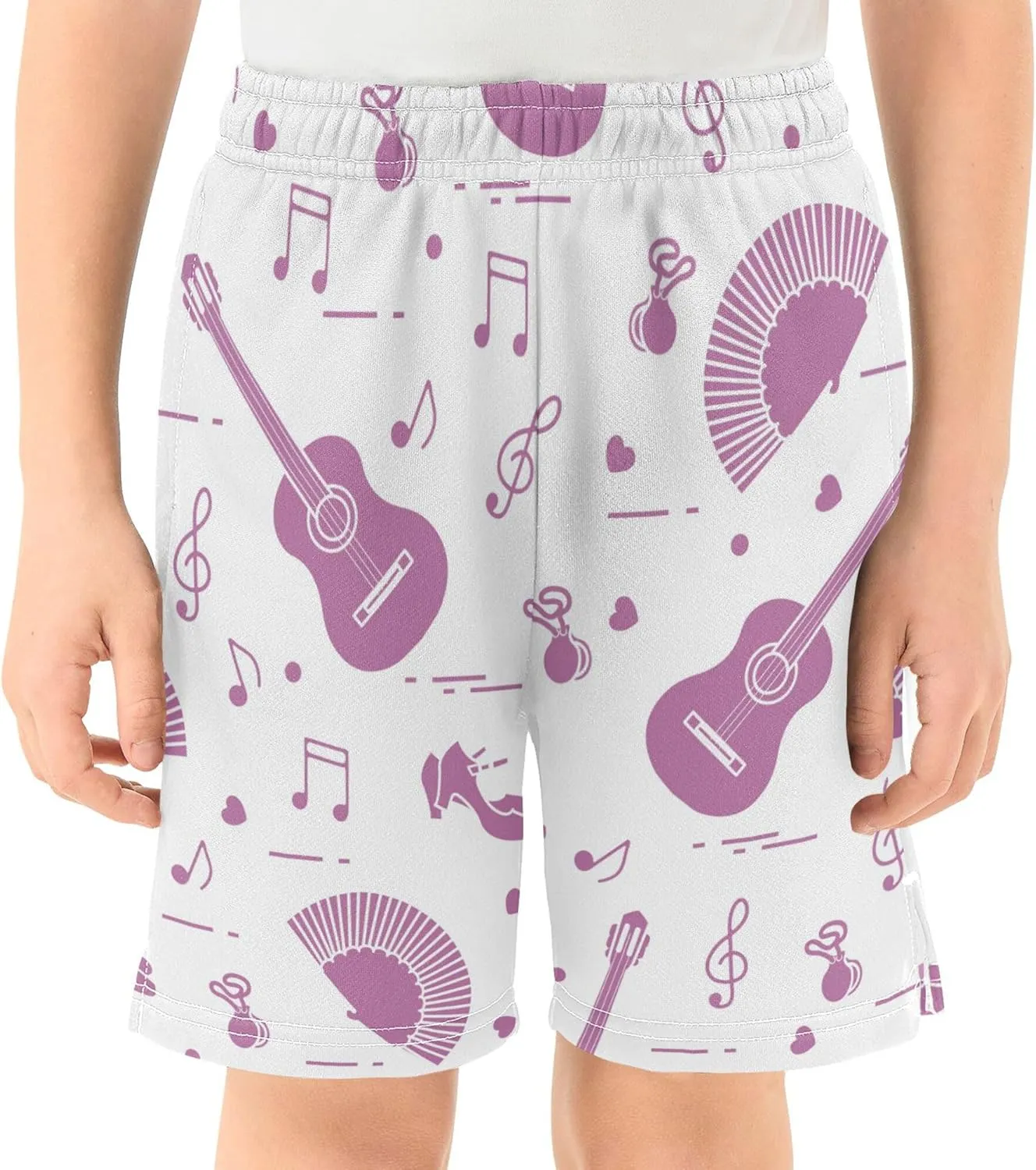 Boys Athletic Shorts Shoes Notes Guitars Casual Short Summer Track Shorts 7-15Y