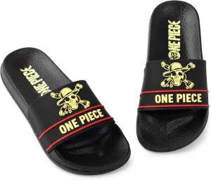 Boys Black Sliders | Red & Yellow Emblem Casual Footwear | Anime Inspired Outdoor & Home Wear