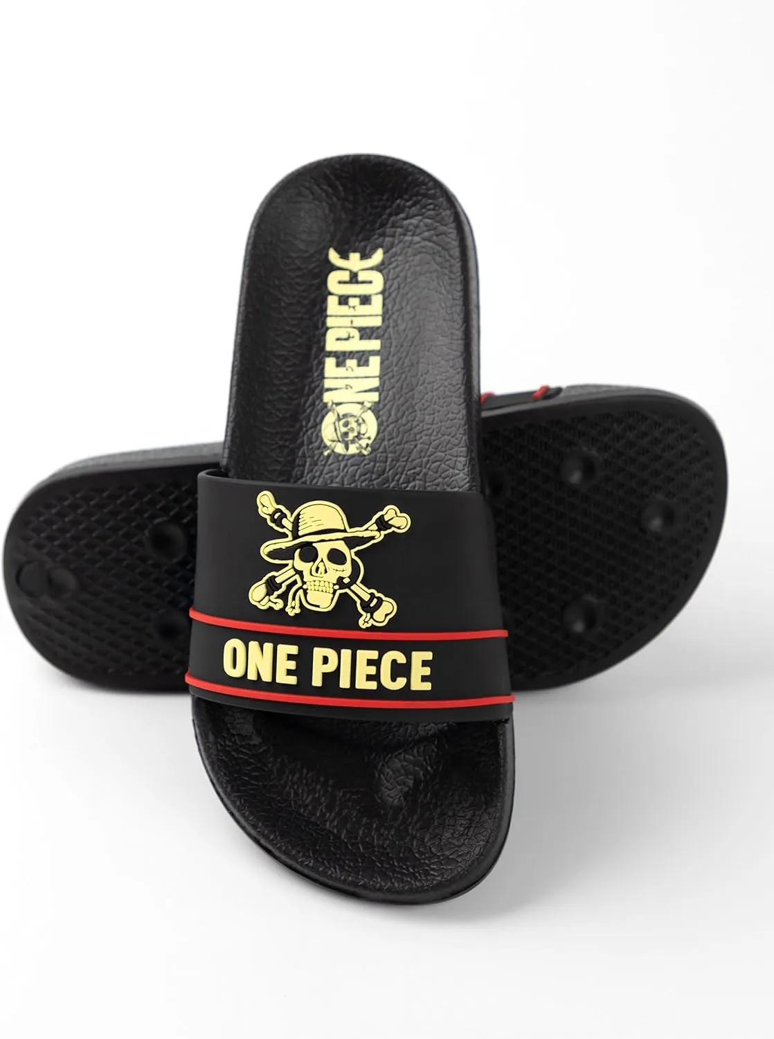 Boys Black Sliders | Red & Yellow Emblem Casual Footwear | Anime Inspired Outdoor & Home Wear