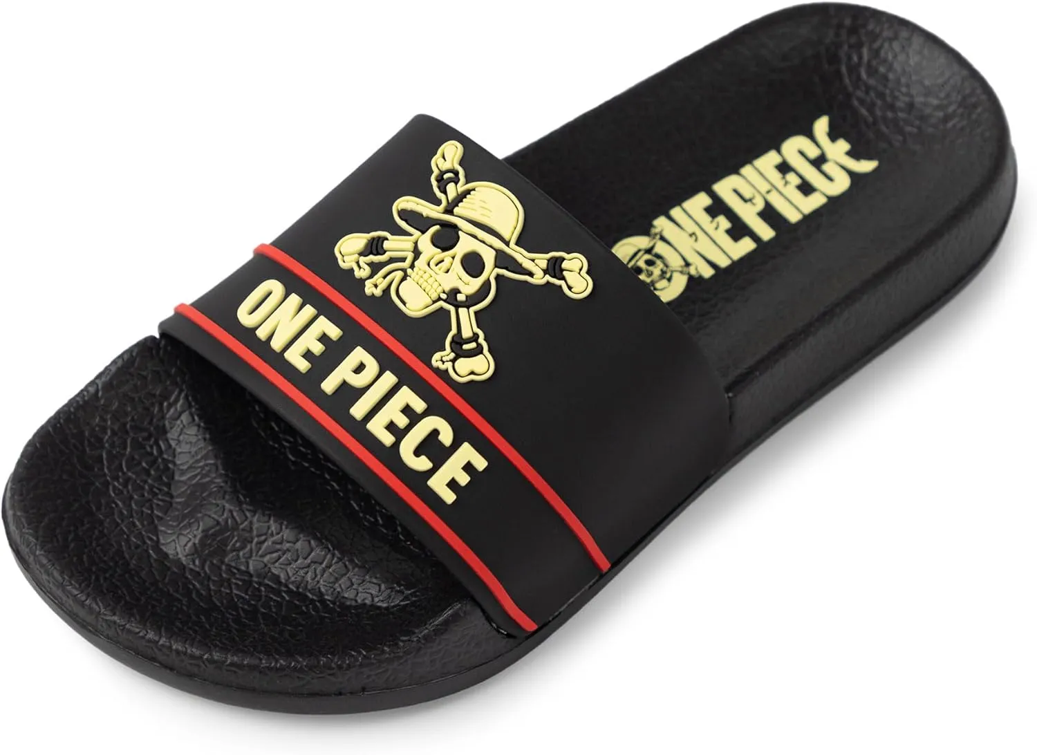 Boys Black Sliders | Red & Yellow Emblem Casual Footwear | Anime Inspired Outdoor & Home Wear