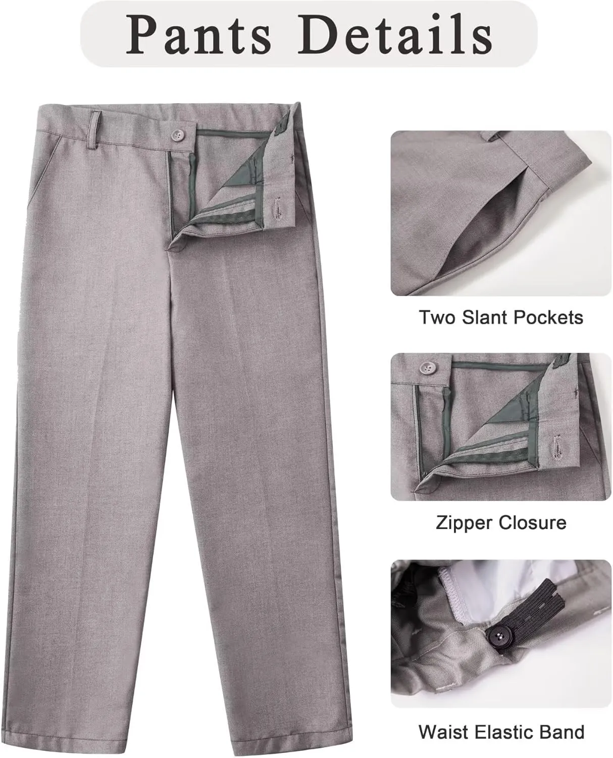 Boys Dress Pants Flat Front Casual Wear Slim Fit School Uniforms Pants with Adjustable Waist Suitable for 2-14Yrs