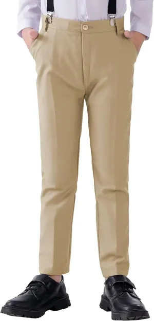 Boys Dress Pants Flat Front Casual Wear Slim Fit School Uniforms Pants with Adjustable Waist Suitable for 2-14Yrs