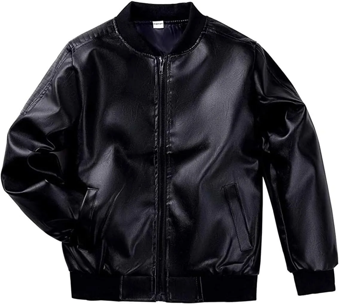 Boys' Faux Leather Motorcycle Jacket Children Zipper Leather Coats