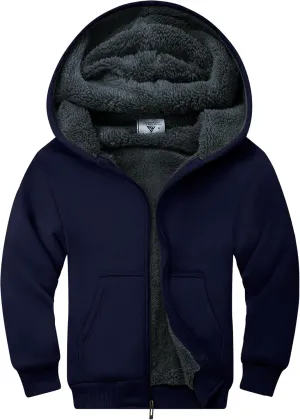 Boys Fleece Jacket Zip Up Hoodie Sherpa Lined Warm Coat Hooded Sweatshirt Outerwear