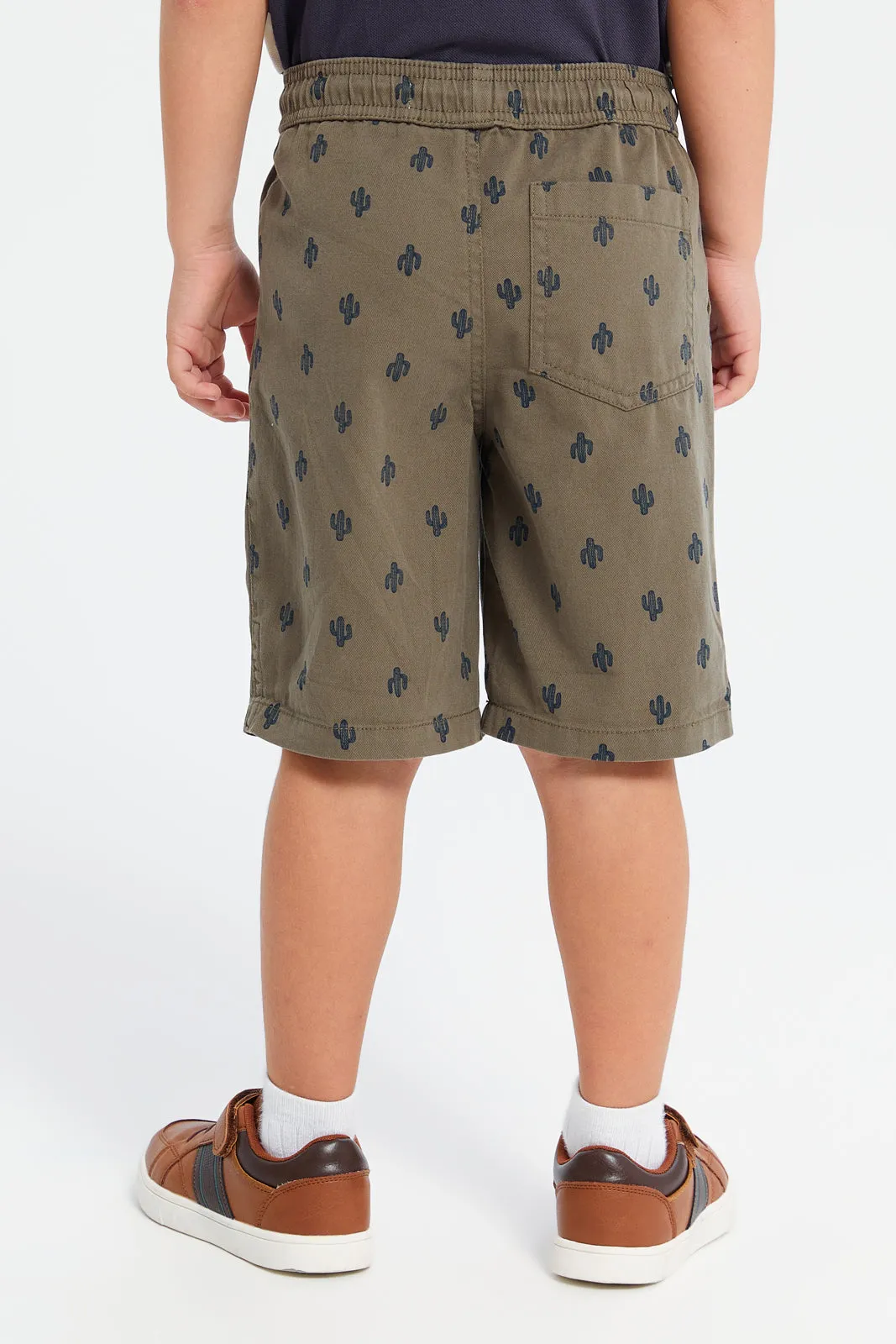 Boys Green And Beige Printed Shorts Set (2 Piece)