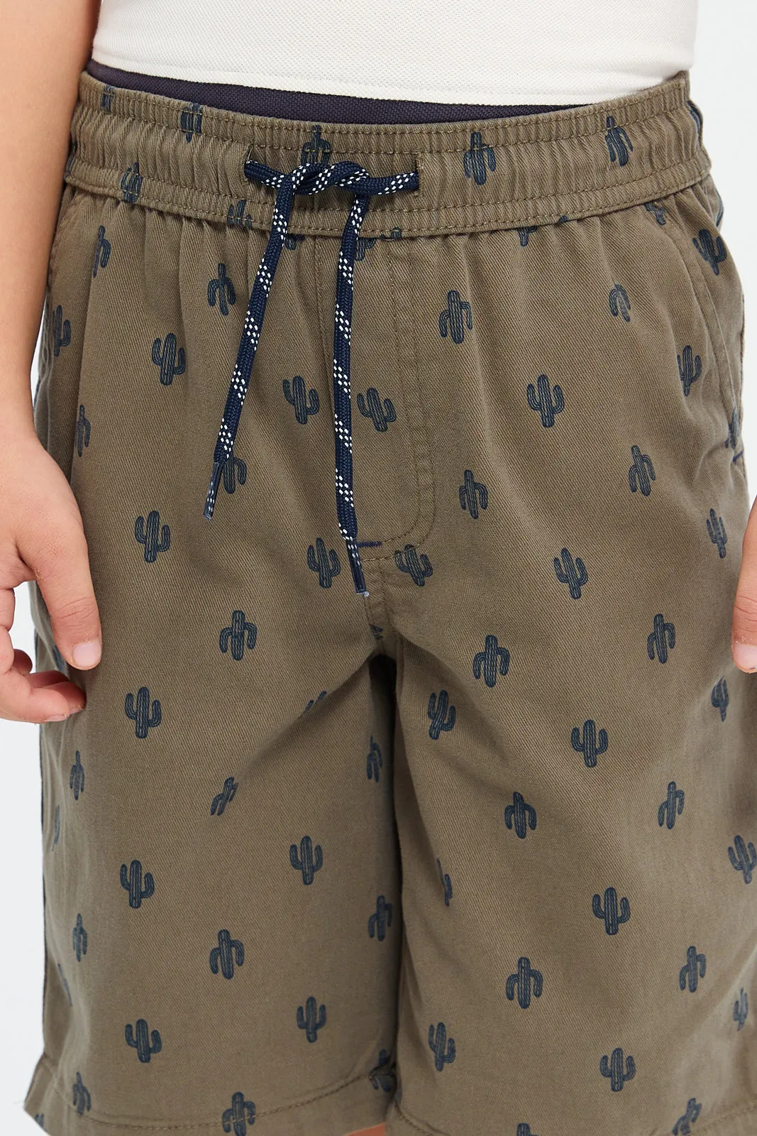 Boys Green And Beige Printed Shorts Set (2 Piece)