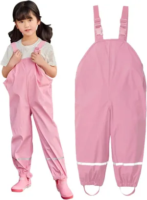 Boys Kids Reflective Suspender Rain Pants Toddler Waterproof Rain Bib Pants Girls Rain Overalls, Mud Rain Pants