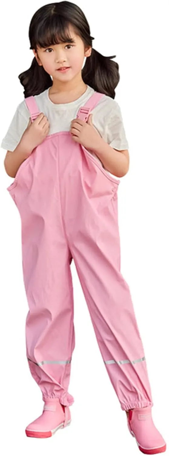 Boys Kids Reflective Suspender Rain Pants Toddler Waterproof Rain Bib Pants Girls Rain Overalls, Mud Rain Pants