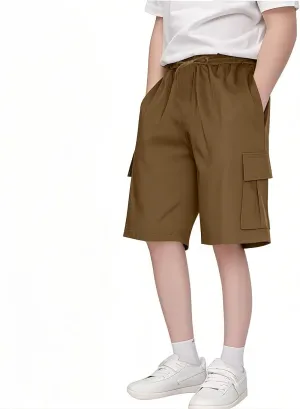 Boys' Pull on Cargo Shorts School Uniform Khaki Athletic Shorts for Boys Quick-Dry Cargo Hiking Pants Baggy Sweatpants