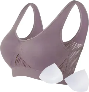 Breathable Anti-Sagging Padded Sports Bras for Women High Support Plus Size Wireless Bras Cooling Lift-Up Air Tech Mesh Bras