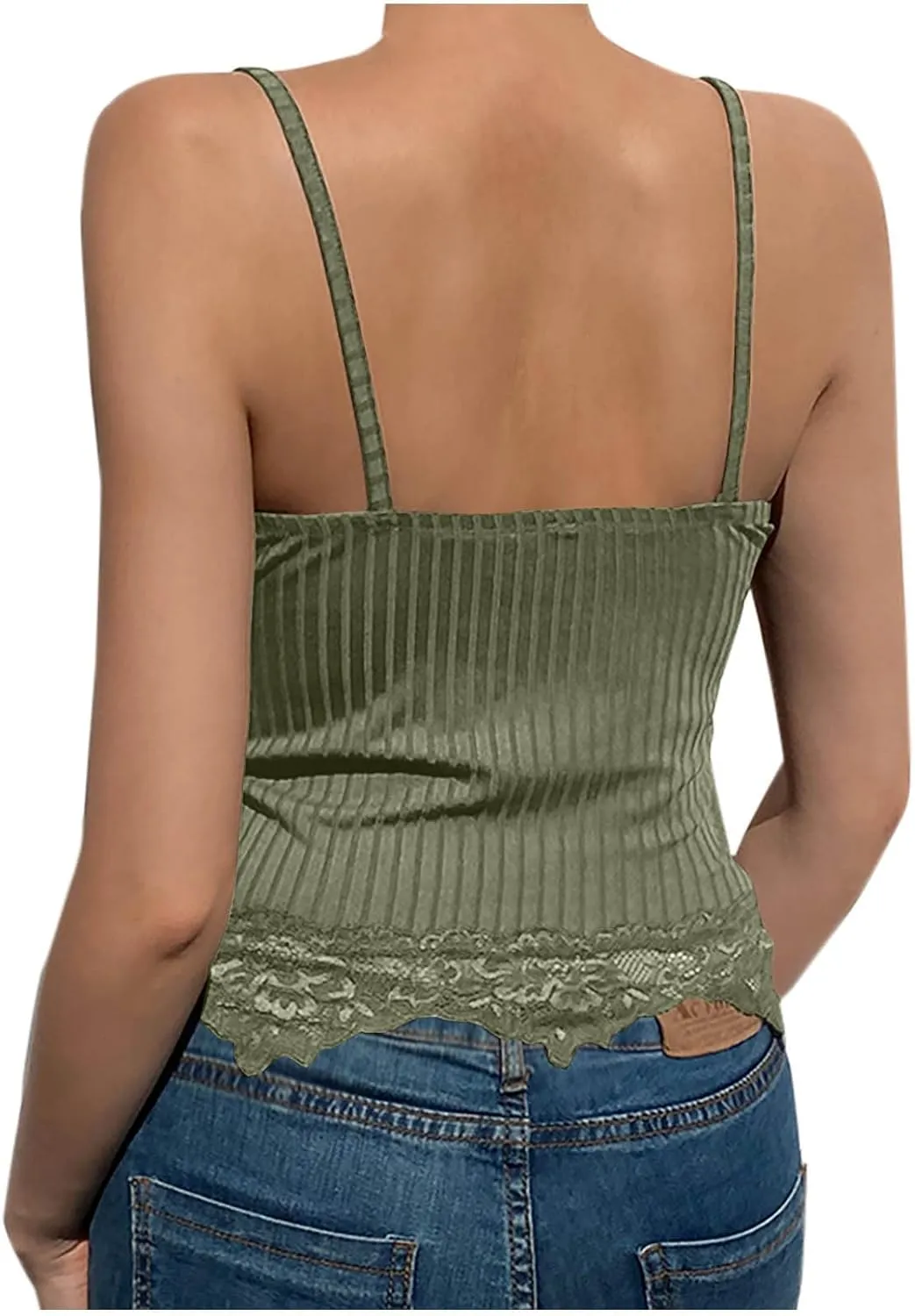 Built In Bra Tank Tops for Women Camisole Crop Top Lace V-Neck Sleeveless Stretch Slim T-Shirt Bralettes Underwear