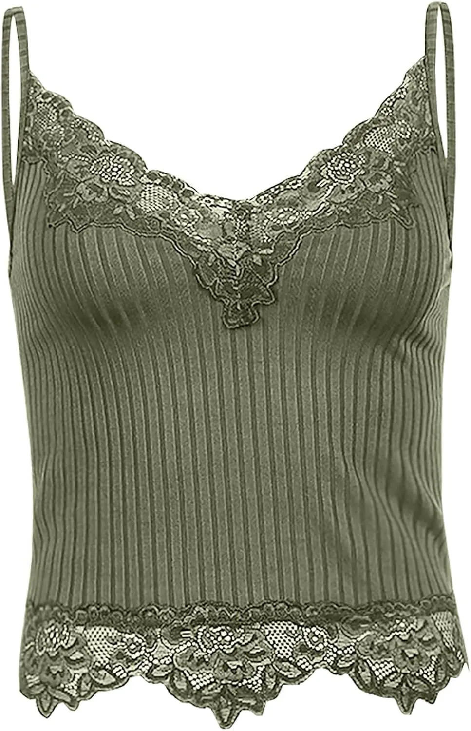 Built In Bra Tank Tops for Women Camisole Crop Top Lace V-Neck Sleeveless Stretch Slim T-Shirt Bralettes Underwear