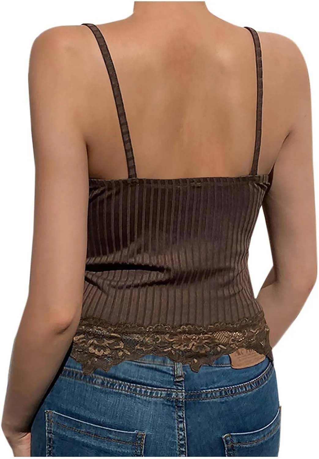 Built In Bra Tank Tops for Women Camisole Crop Top Lace V-Neck Sleeveless Stretch Slim T-Shirt Bralettes Underwear