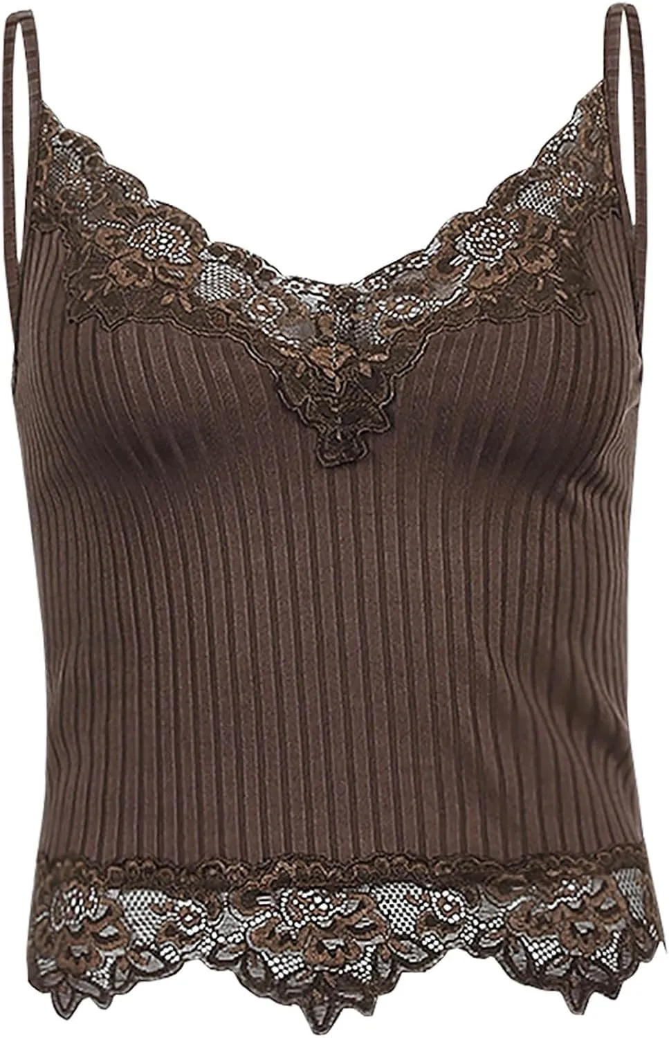 Built In Bra Tank Tops for Women Camisole Crop Top Lace V-Neck Sleeveless Stretch Slim T-Shirt Bralettes Underwear