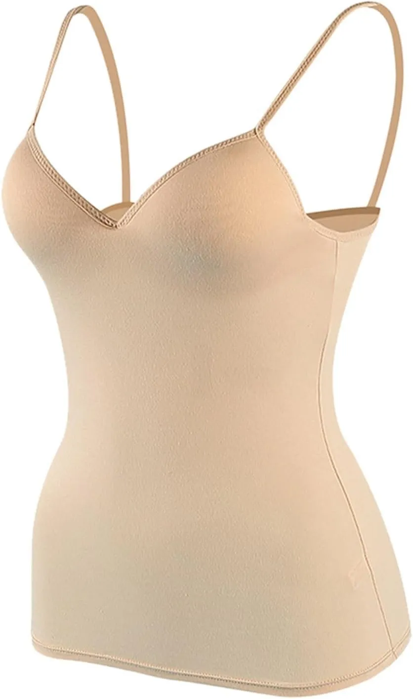 Built in Tank Top for Women Cotton Padded Bra Casual Flowy Loose Fit Adjustable Spaghetti Strap Camisole