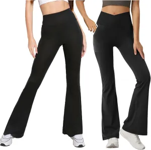 Bundle of Bootcut Leggings for Teen Girls Size 14-16 Years Old Black Active Pants with Pockets Kids Running Bell Bottoms