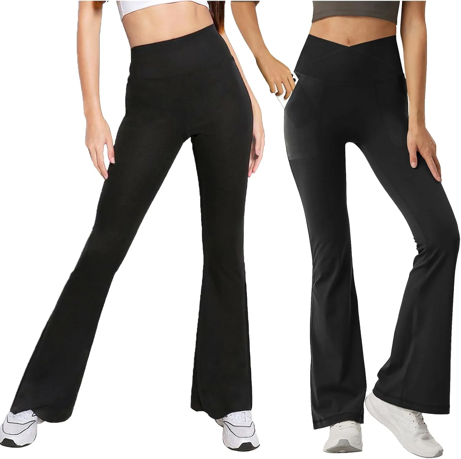 Bundle of Bootcut Leggings for Teen Girls Size 14-16 Years Old Black Active Pants with Pockets Kids Running Bell Bottoms