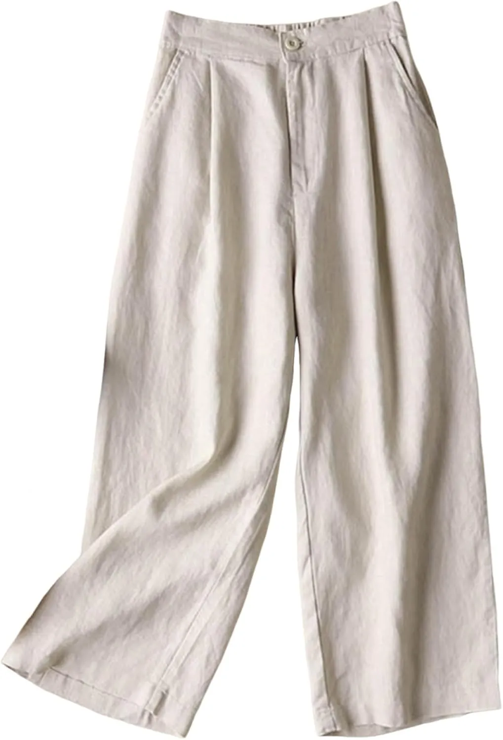 Business Casual Pants for Women Casual High Waist Wide Leg Straight Dressy Cotton Linen Pants Button Trousers