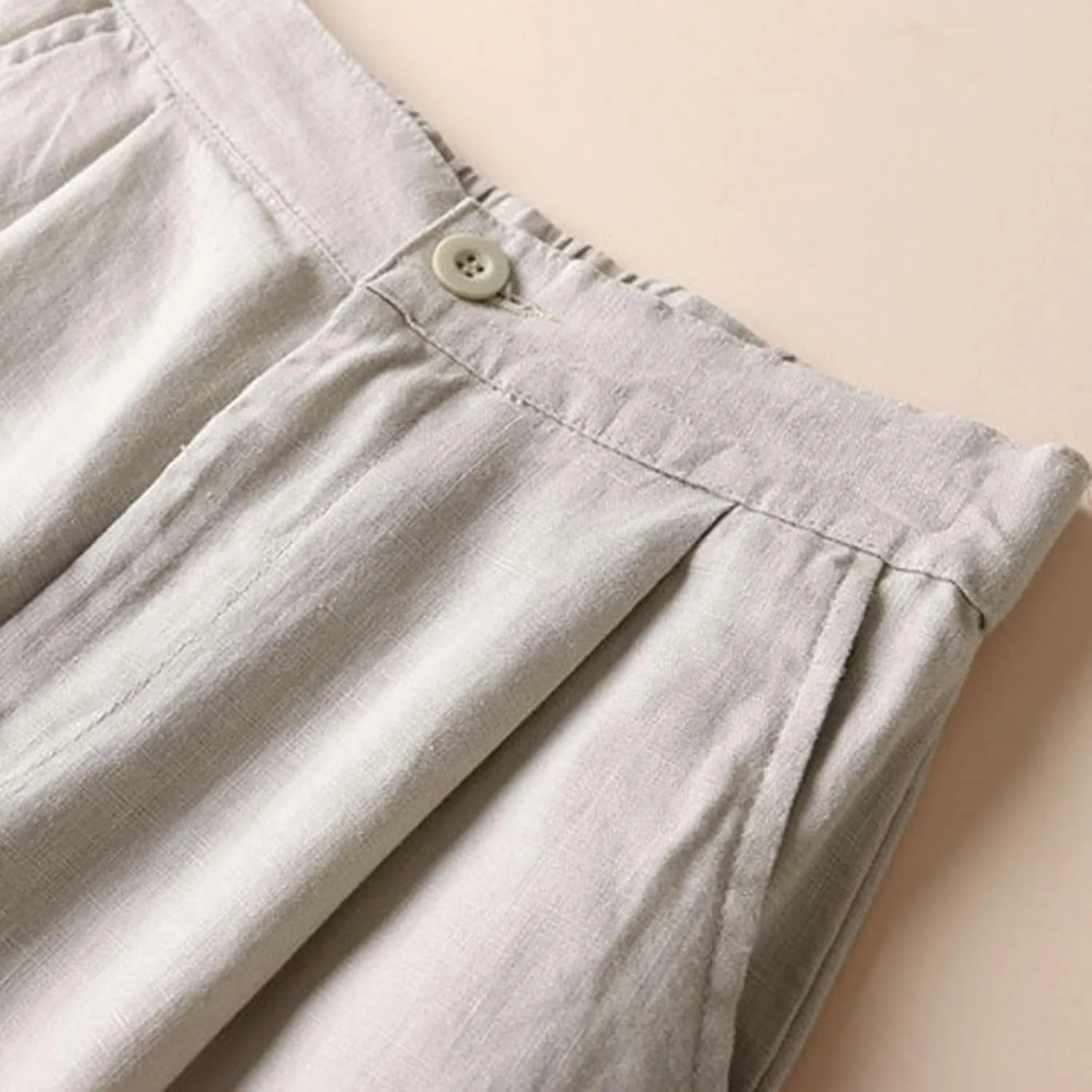 Business Casual Pants for Women Casual High Waist Wide Leg Straight Dressy Cotton Linen Pants Button Trousers