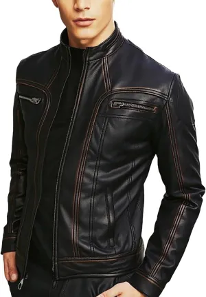 Cafe Racer Leather Jacket - Distressed Vintage Leather Biker Jacket Men - Leather Motorcycle Jacket Men