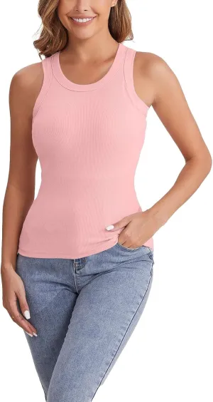 Camisole Tops for Women Built in Bra Tank Top Wide Strap Ribbed Stretchy Performance Layering Tank Top with Bra Pads