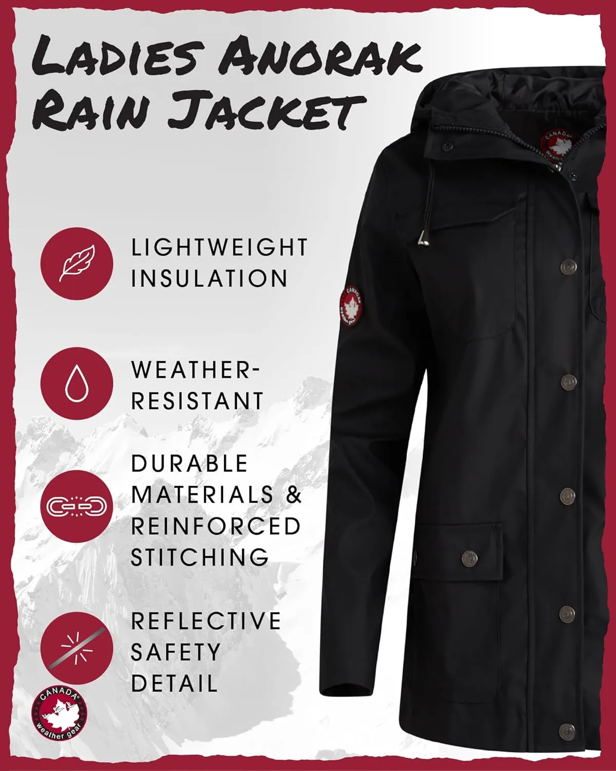 CANADA WEATHER GEAR Womens Rain Jacket - Weather Resistant Lightweight Trench Coat with Adjustable Hood (Sizes: S-XXL)