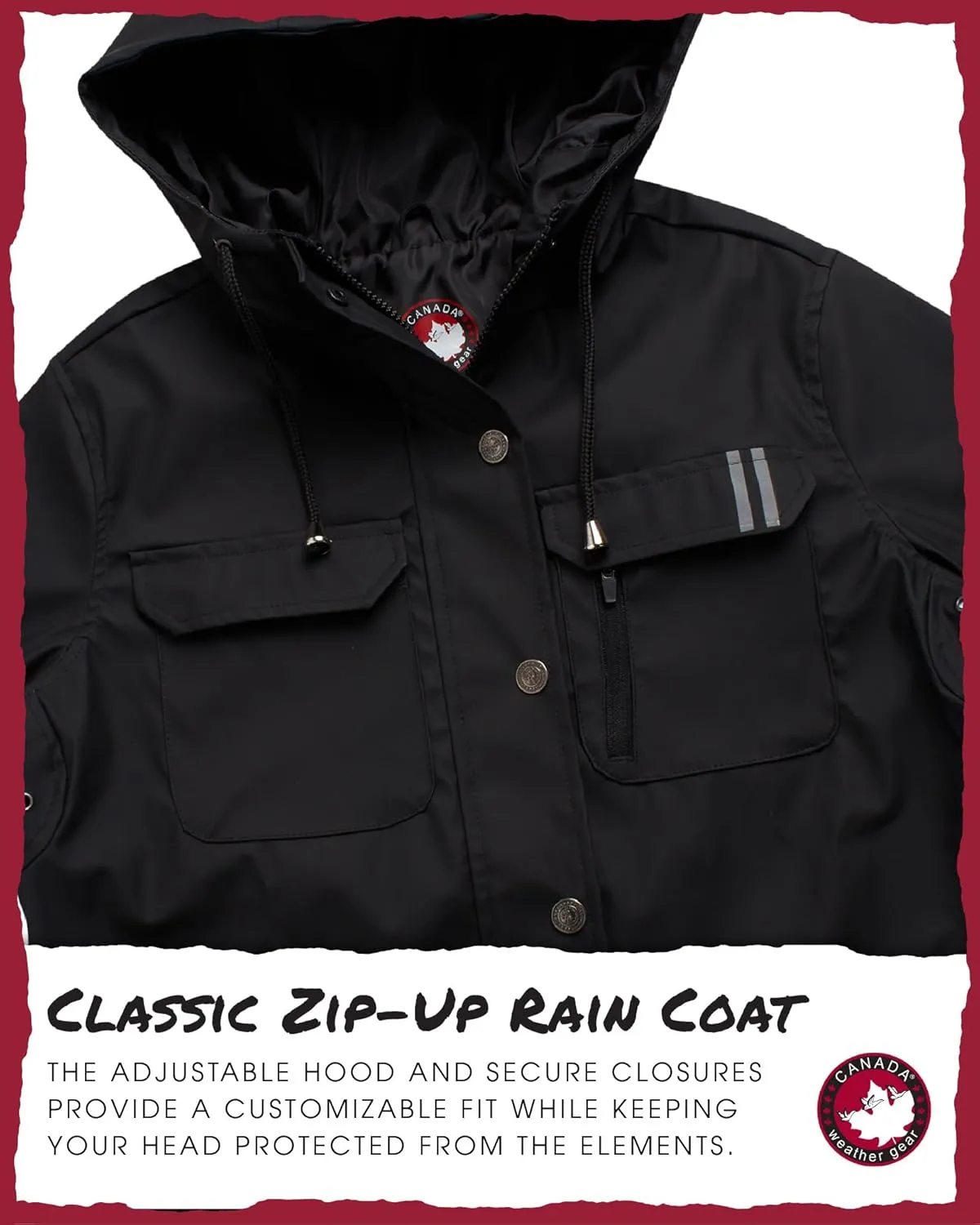 CANADA WEATHER GEAR Womens Rain Jacket - Weather Resistant Lightweight Trench Coat with Adjustable Hood (Sizes: S-XXL)