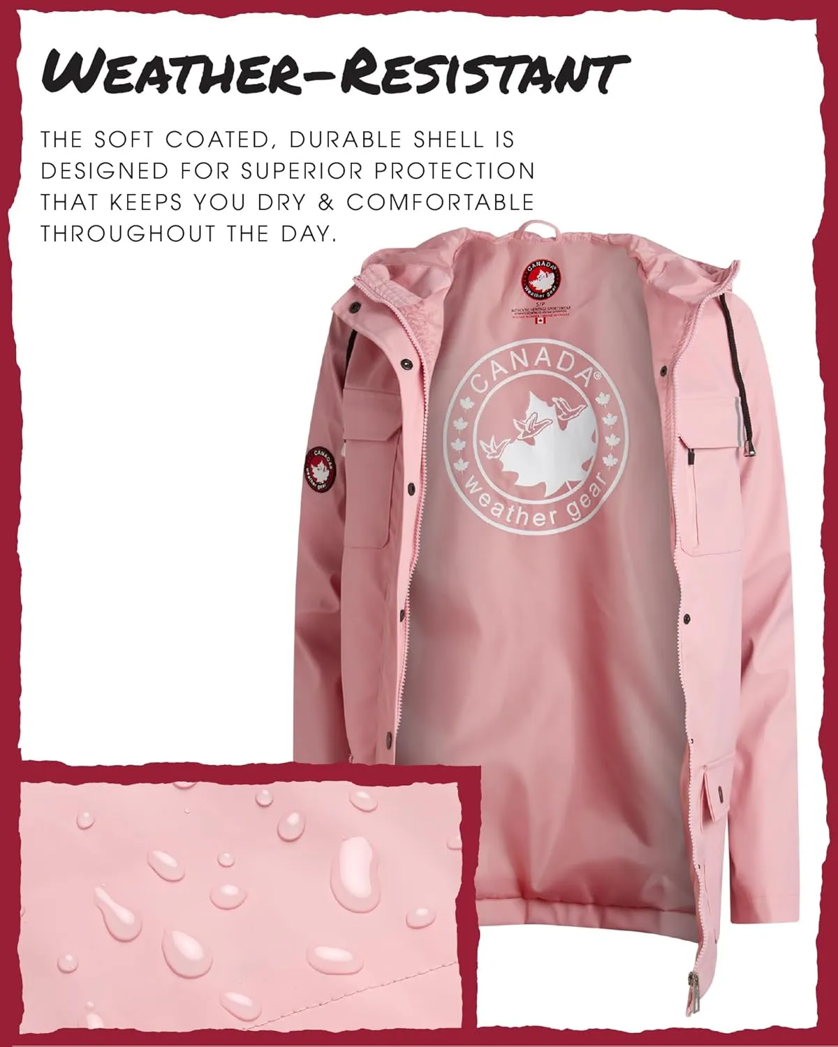 CANADA WEATHER GEAR Womens Rain Jacket - Weather Resistant Lightweight Trench Coat with Adjustable Hood (Sizes: S-XXL)