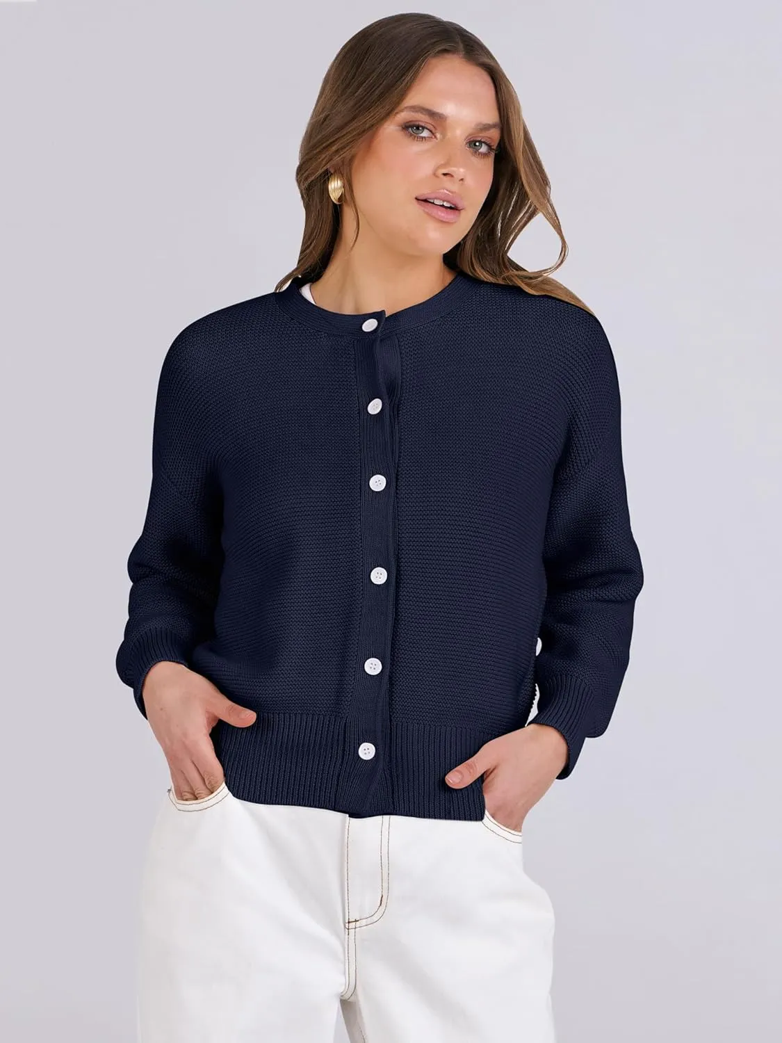 Caracilia Cardigan Sweaters for Women Cropped Open Front Tweed Knit Button Down Dressy Casual Jacket 2025 Spring Outwear